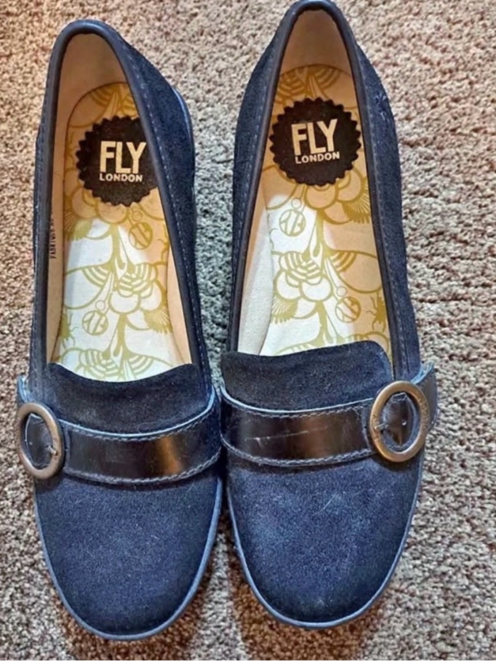 Fly London black Suede Loafers with Buckle Accent